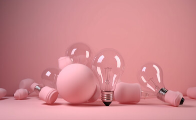 bright light bulb made, baby pink pastel background сreated with Generative Ai