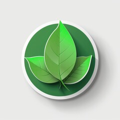 Organic Green Badge for Quality Natural Products - Generative AI Designed 3D Circle Sticker with Herbal Leaf for Food and Vegan Pack Design