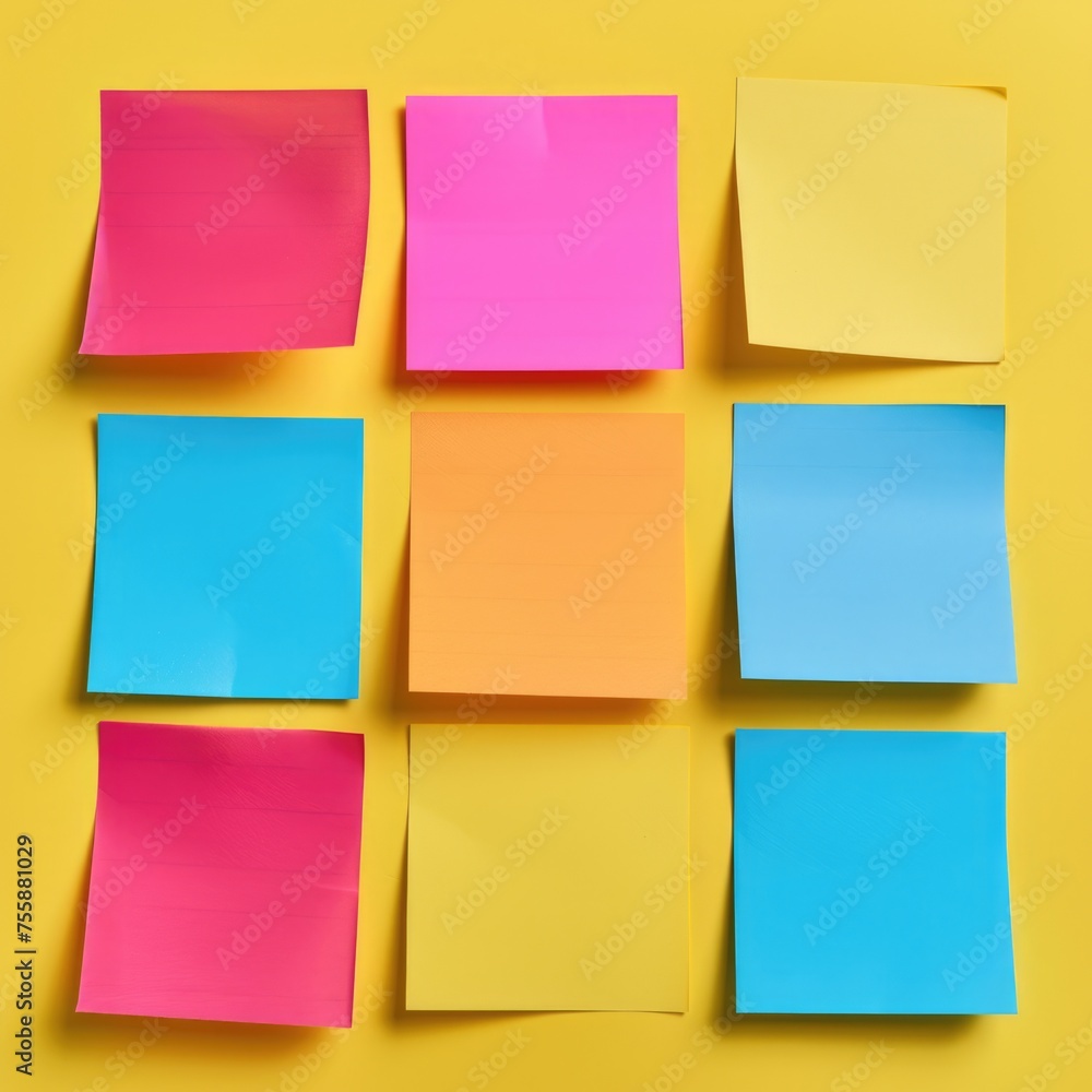 Poster plain sticky notes with copy space. blank adhesive memo notes with empty yellow copy space for messa