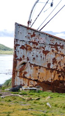 Bow of an old, rusted whaling ship at the old whaling station at Grytviken, South Georgia Island