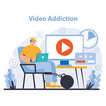 Internet addiction concept. Flat vector illustration.