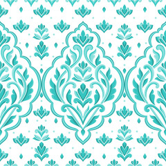 Turquoise and white vector seamless pattern. Ornament, Traditional, Ethnic, Arabic, Turkish, Indian motifs. Great for fabric and textile, wallpaper, packaging design or any desired idea.