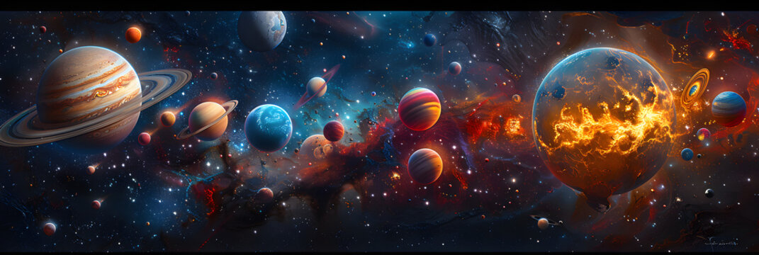 Digital Painting Of Planets With Rings ,
The Solar System of planets The Sun is in a centre of the Solar System