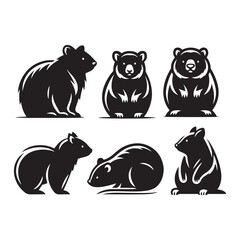 Vector Wombat Silhouette Collection for Nature-themed Designs, Minimalist Black Wombat Illustration.