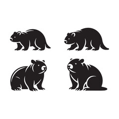 Vector Wombat Silhouette Collection for Nature-themed Designs, Minimalist Black Wombat Illustration.