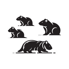 Vector Wombat Silhouette Collection for Nature-themed Designs, Minimalist Black Wombat Illustration.