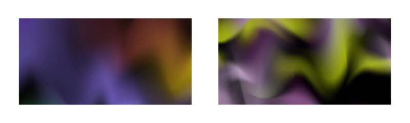 Dark gradient. Multi-colored smoke effect. Northern lights. Unusual abstract background. Wallpaper or cover. Set of two backgrounds.