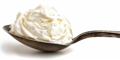 Sour Cream in Spoon Isolated on White Background. Perfect for Sauces, Desserts and More