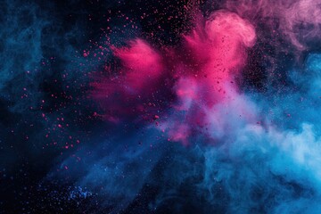 Obraz na płótnie Canvas Colored powder explosion. red blue and pink colors. The smoke is in the air and is scattered in different directions