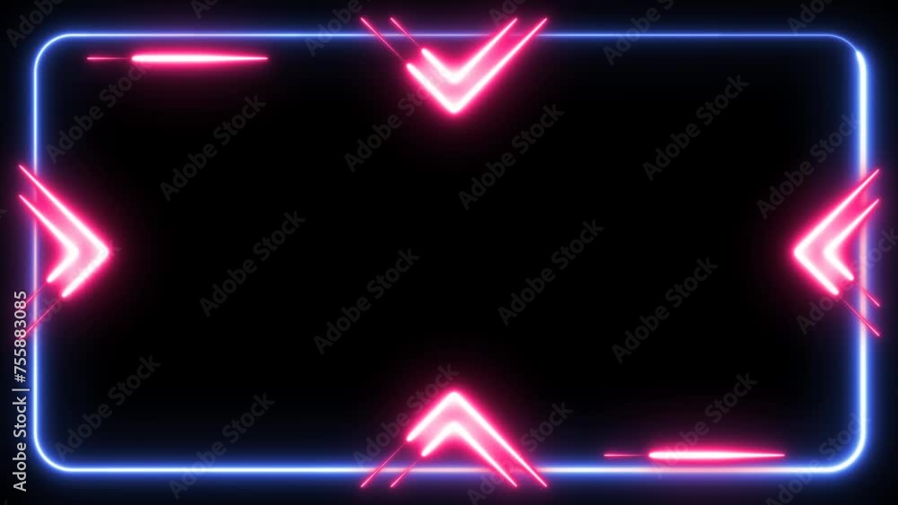 Poster glowing colored neon frame with moving lines on a transparent alpha channel background in a seamless