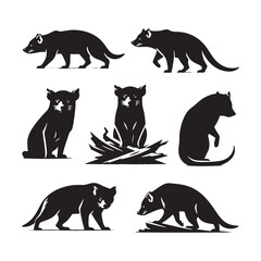 Fiery Frenzy: Vector Tasmanian Devil Silhouette for Wildlife and Nature-inspired Designs, Minimalist Black Tasmanian devil silhouette.
