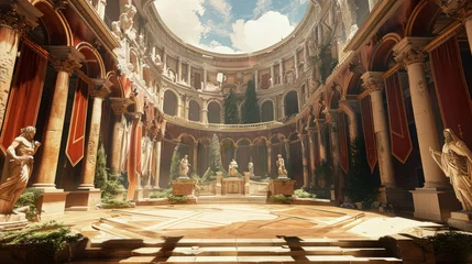 Fotobehang Lifelike Roman Temple Battlefield For Battles Video Game, Fighting Video Game Background, Digital Visuals for Game, Video Game Arena Background, 3D Roman Temple Background © Immersive Dimension