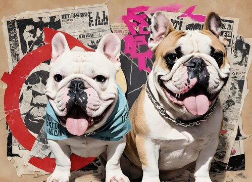 smiley french bulldogs collage art photography