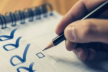 Things to Consider Before Making a Decision: Businessman hand writing preparation checklist of important action items to know and choose the right thing