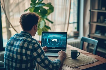 Man Using Laptop Computer at Table