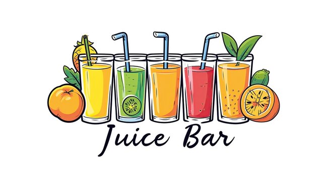 JMF Juice Bar Logo With Three Glasses of Juice
