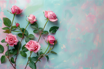 Close-Up Pink Roses on Pastel Background. Close-up of pink roses on pastel background for romantic events.