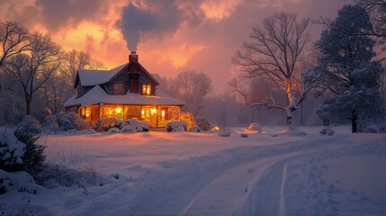 House in Snowy Field