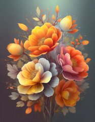 Piękne pastelowe kwiaty  na gradientowym tle. Generative AI	 - obrazy, fototapety, plakaty