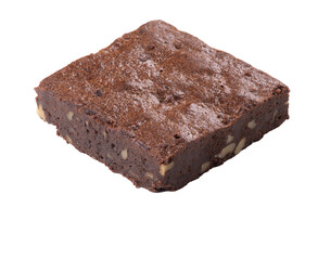slice of chocolate brownie with organic nuts isolated