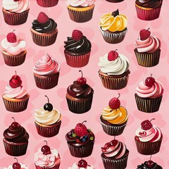 joy with a seamless wallpaper of adorable cartoon cupcakes on a sweet pink background