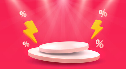 Electro scene mega sale, offer podium banner, discount flash pedestal. Vector illustration