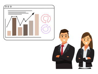 Business, finance and marketing. Vector illustration of working businessmen, people in a meeting at the table