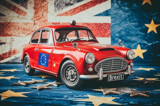 Fototapeta Red Car With British Flag