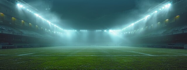 Soccer Field Illuminated at Night - obrazy, fototapety, plakaty