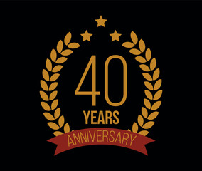 40 Years anniversary. Luxury bronze laurel, birthday celebration and commemorative banner