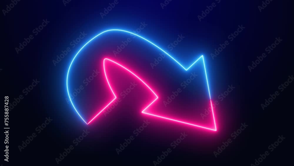 Poster 4k abstract blue neon arrow loading icon and uploading animation. neon arrow showing the direction