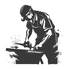 Silhouette blacksmith in action black color only full body