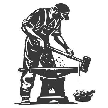 recommend clip art: Silhouette blacksmith in action black color only full body
