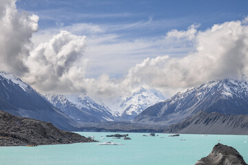 landscape of tasman glacier in new zealand in spring