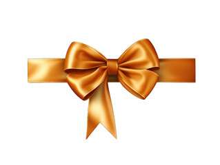 Golden satin ribbon and bow isolated on transparent background, transparency image, removed background