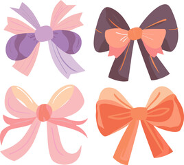 Ribbon bows, flat, abstract shapes, object isolate illustration vector.	