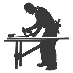 Silhouette carpenter in action black color only full body