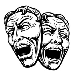 Theatrical Masks of Tragedy and Comedy Vector Illustration
