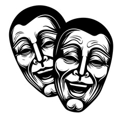 Theatrical Masks of Tragedy and Comedy Vector Illustration
