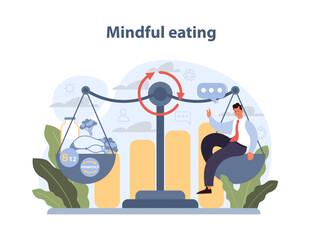 Mindful Eating Concept. An individual balances dietary choices.