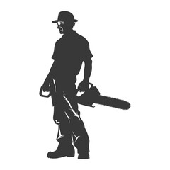 Silhouette carpenter with chainsaw black color only full body