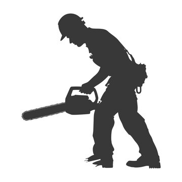 recommend clip art: Silhouette carpenter with chainsaw in action black color only full body