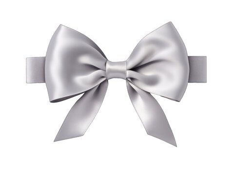 Gray satin ribbon and bow isolated on transparent background, transparency image, removed background