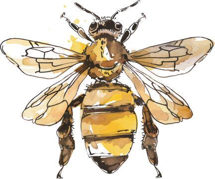 Bee watercolor object isolate illustration vector.	
