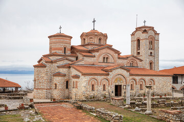 Macedonian landmark, the Holy historic church Sveti Naum on the coast of lake Ohrid - 755891454