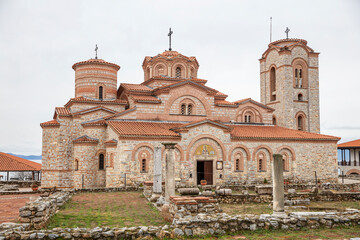 Macedonian landmark, the Holy historic church Sveti Naum on the coast of lake Ohrid - 755891610
