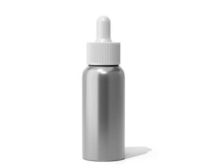 Blank white aluminum dropper bottle Isolated On Transparent Background. cosmetic packaging. 3D Render.
