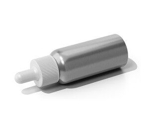 Blank white aluminum dropper bottle Isolated On Transparent Background. cosmetic packaging. 3D Render.