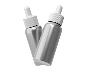 Blank white aluminum dropper bottle Isolated On Transparent Background. cosmetic packaging. 3D Render.