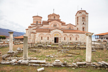 Macedonian landmark, the Holy historic church Sveti Naum on the coast of lake Ohrid - 755892221